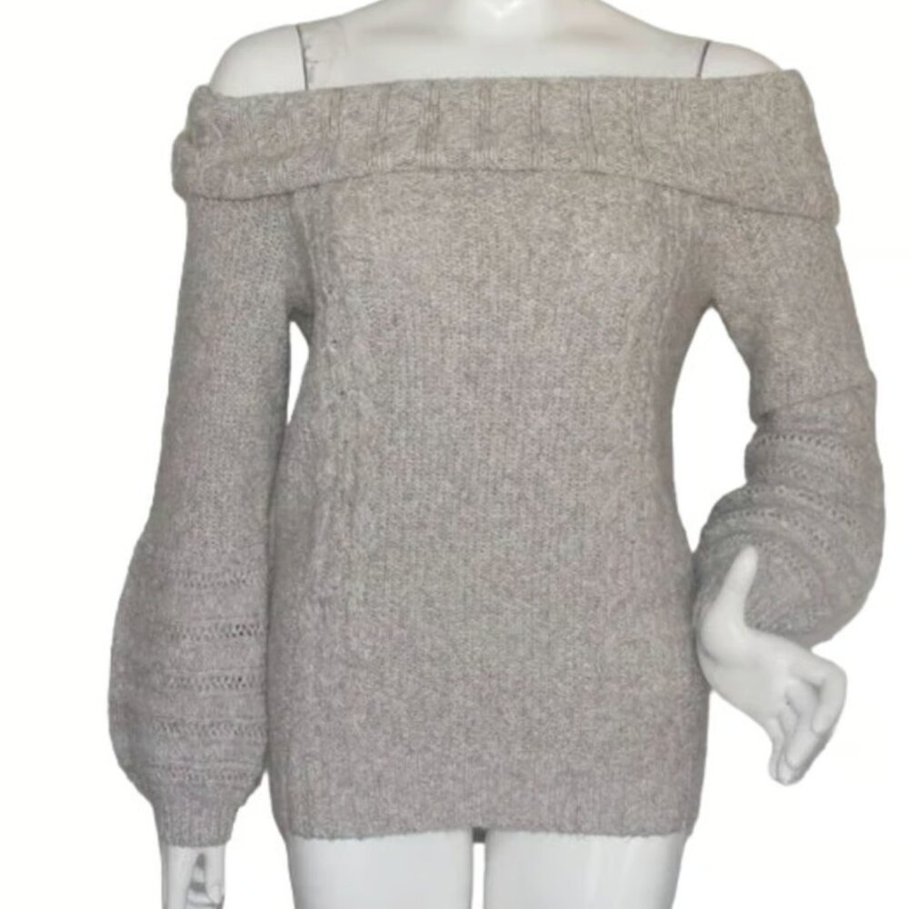 Anthropologie Gray Sweater, Wool and Acrylic Blend, Size Small, Balloon Sleeves
